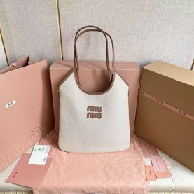 미우미우 스티치 로고 탑핸들 토트백 5BG231-2983